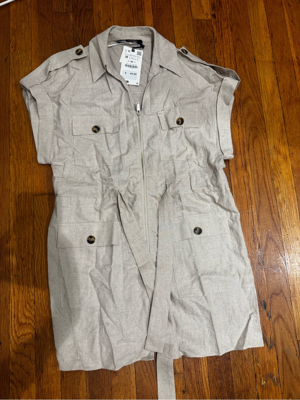 Zara Beige Mini Utility Shirt Dress with Belt